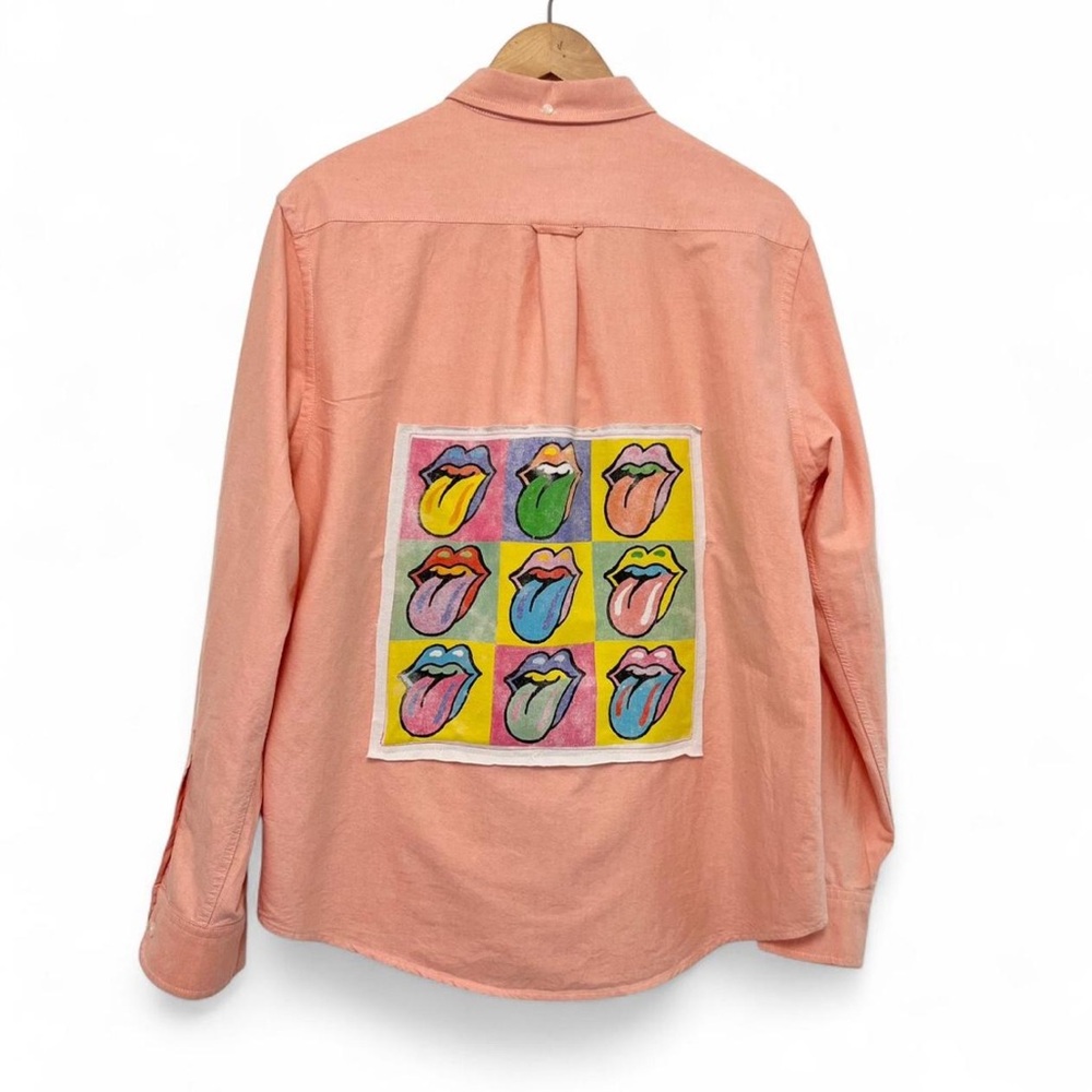 Up Cycled Rolling Stones Patchwork Button-Up Shirt - image 1
